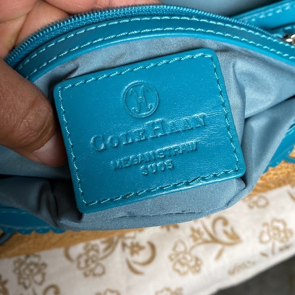 Cole Haan Bags/Cole Haan Megan Beige Straw Mini Satchel Color Blue Turquoise π - Picture 6 of 11